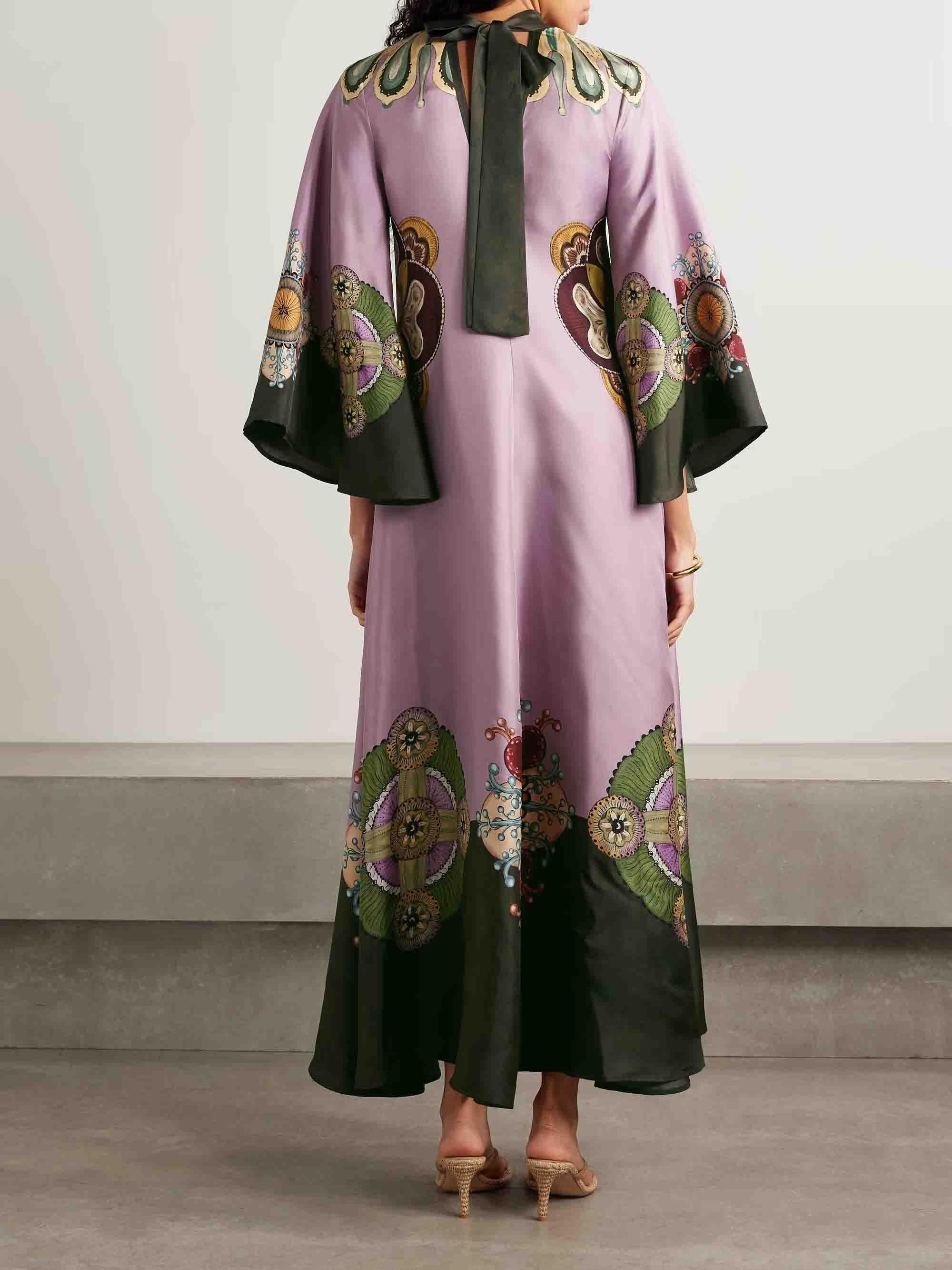 Aurohaya Retro Sophisticated Satin Floral Print Maxi Dress