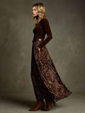 Retro Stretch Velvet Top And Paisley Print Maxi Skirt Set