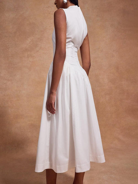 Aurohaya Casual Pleated Slim Low Waist Midi Dress