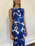 Elegant Floral Print Tie-Back Draped Open-Back Maxi Dress