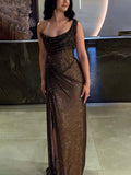 Elegant Sequin Slit Party Maxi Dress