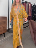 Casual Bohemian Kimono-Inspired Tie-Dye Waisted Maxi Dress