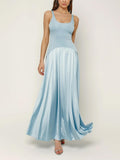Elegant Curved Waist Spliced Satin Party Maxi Dress