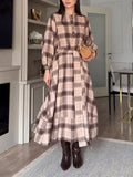 Casual Plaid Print Belted Maxi Dress