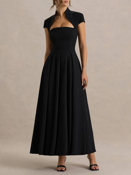 Aurohaya Elegant Asymmetrical Neckline Maxi Dress