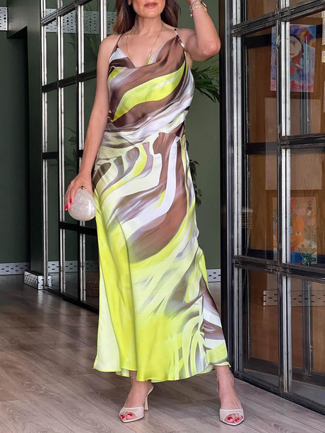 Aurohaya Delicate Tie-Dye Print Strappy Backless Maxi Dress Multicolor