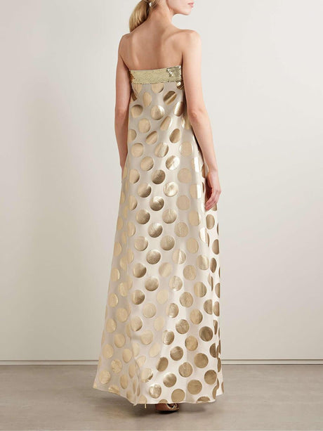 Aurohaya Elegant Off-Shoulder Sequin Metallic Polka Dot Maxi Dress
