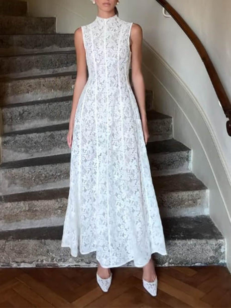 Aurohaya Elegance Timeless Sleeveless Lace Bodycon Maxi Dress