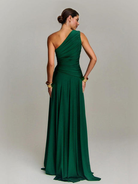 Aurohaya Elegant Draped One Shoulder Cocktail Maxi Dress