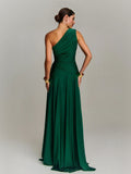 Elegant Draped One Shoulder Cocktail Maxi Dress