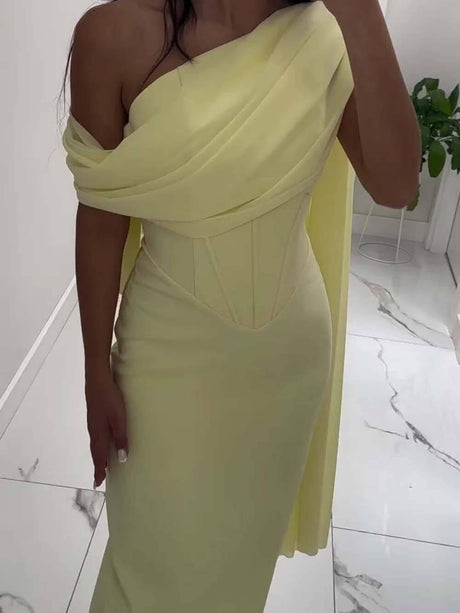 Aurohaya Elegant One-shoulder Draped Detail Gown Maxi Dress