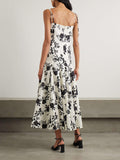 Elegant Floral-Print Linen And Cotton-Blend Midi Dress