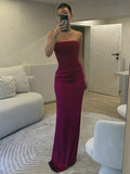 Elegant Strapless Draped Satin Maxi Dress