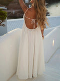 Casual Open Back Drawstring Elastic Waist Maxi Dress