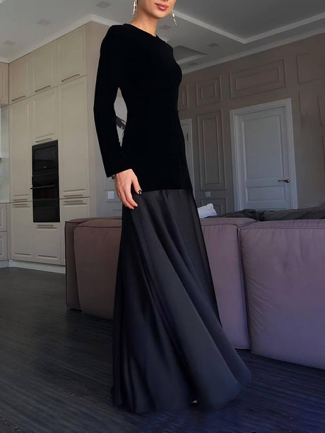 Aurohaya Elegant And Dignified Back-Tie Satin Pleated Paneled A-Line Maxi Dress