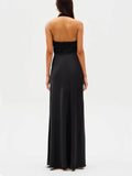 Elegant Mesh Ruched Satin Backless Maxi Dress
