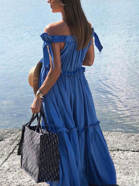 Aurohaya Casual Ruffle Pleated Ultra Loose Maxi Dress