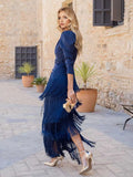 Elegant Tassel V-Neck Long Sleeve Maxi Dress