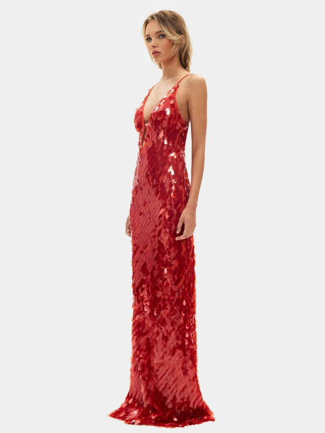 Aurohaya The Red Sapphire Sequin Maxi Dress