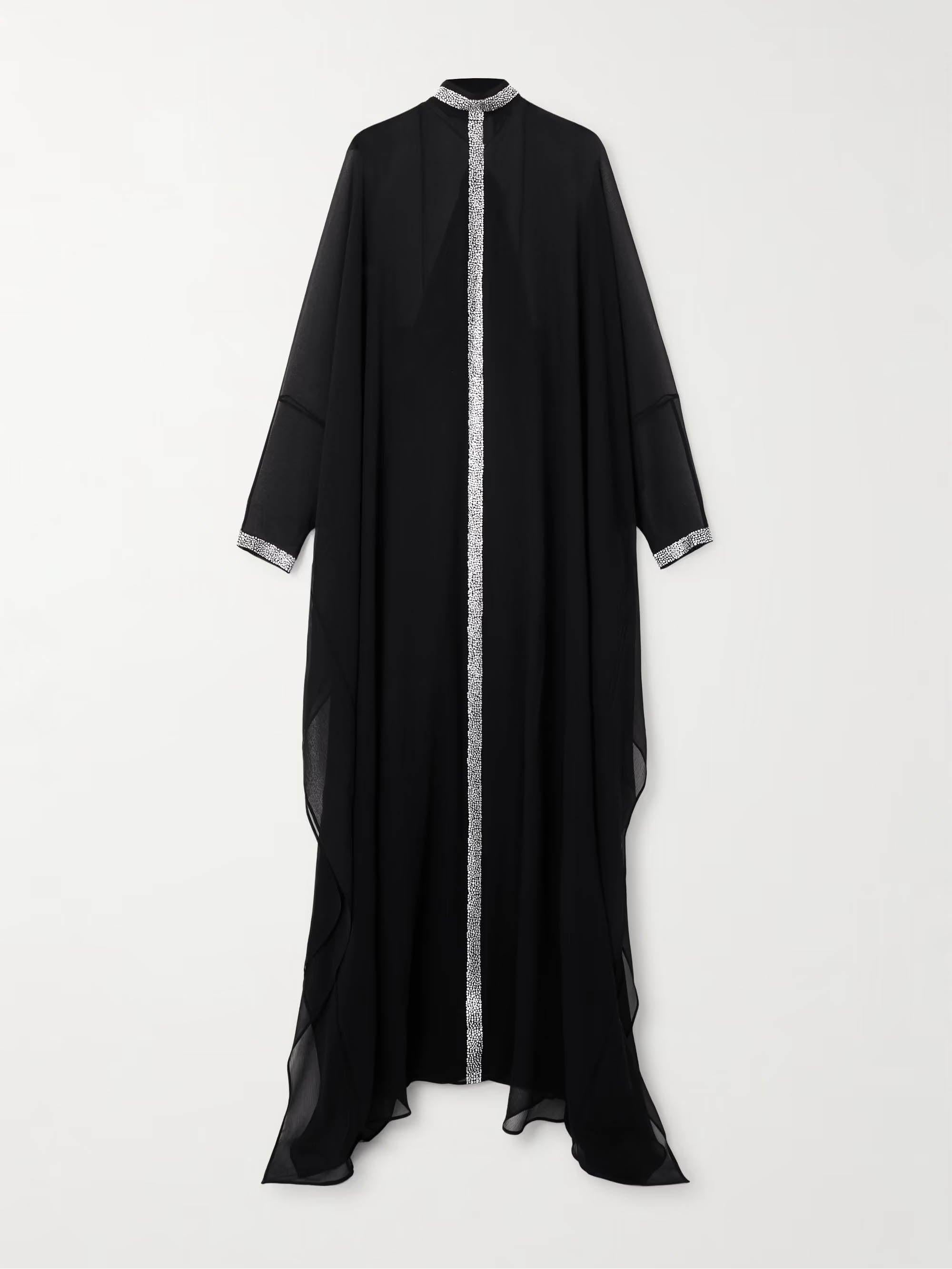 Aurohaya Elegant High-neck Silver-printed Loose Robe Chiffon Dress