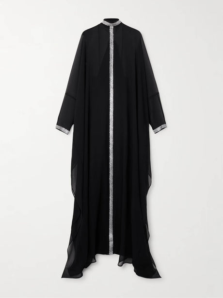 Aurohaya Elegant High-neck Silver-printed Loose Robe Chiffon Dress