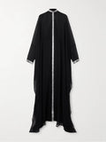 Elegant High-neck Silver-printed Loose Robe Chiffon Dress