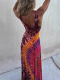 Unique Summer Placement Print Sleeveless Back-Tie Maxi Dress