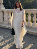 Elegant Sheer Cape Layered Maxi Dress