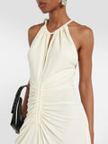 Elegant Halter Neck Drawstring Maxi Dress