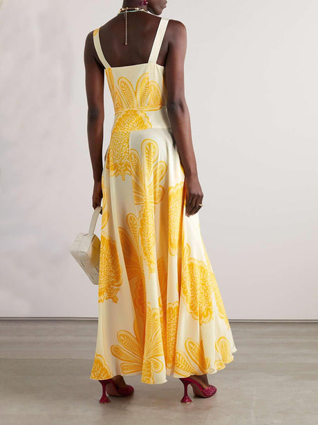 Aurohaya Elegant Pineapple Print Satin Crepe Maxi Dress