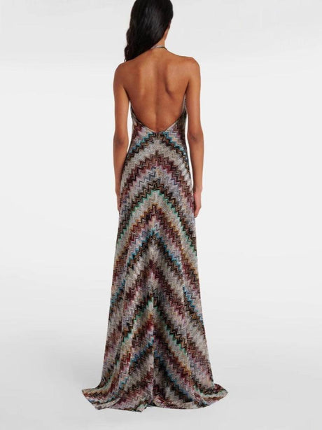 Aurohaya Casual Colorful Striped Knit Halter Neck Maxi Dress