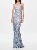 Elegant Sequined V-Neck Fitted Party Maxi Dress