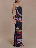 Exquisite Strapless Abstract Print Bodycon Maxi Dress