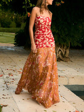 Unique Two-tone Floral Print Pleated Flowy Maxi Dress