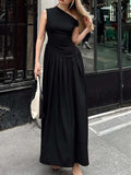 Elegant Off-shoulder Neckline Pleated Maxi Dress