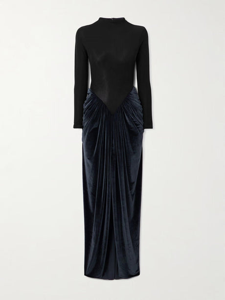 Aurohaya Elegant Long-sleeved Velvet Pleated Maxi Dress