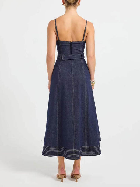 Aurohaya Casual V-Neck Flared Midi Dress