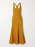 Classic Backless Cross-Front Fitted A-Line Midi Dress