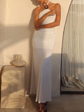 Sexy Open-back Pleated Metal Hardware Maxi Dress
