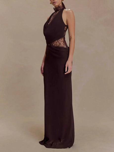 Aurohaya Bérénice Halter Neck Lace Maxi Dress