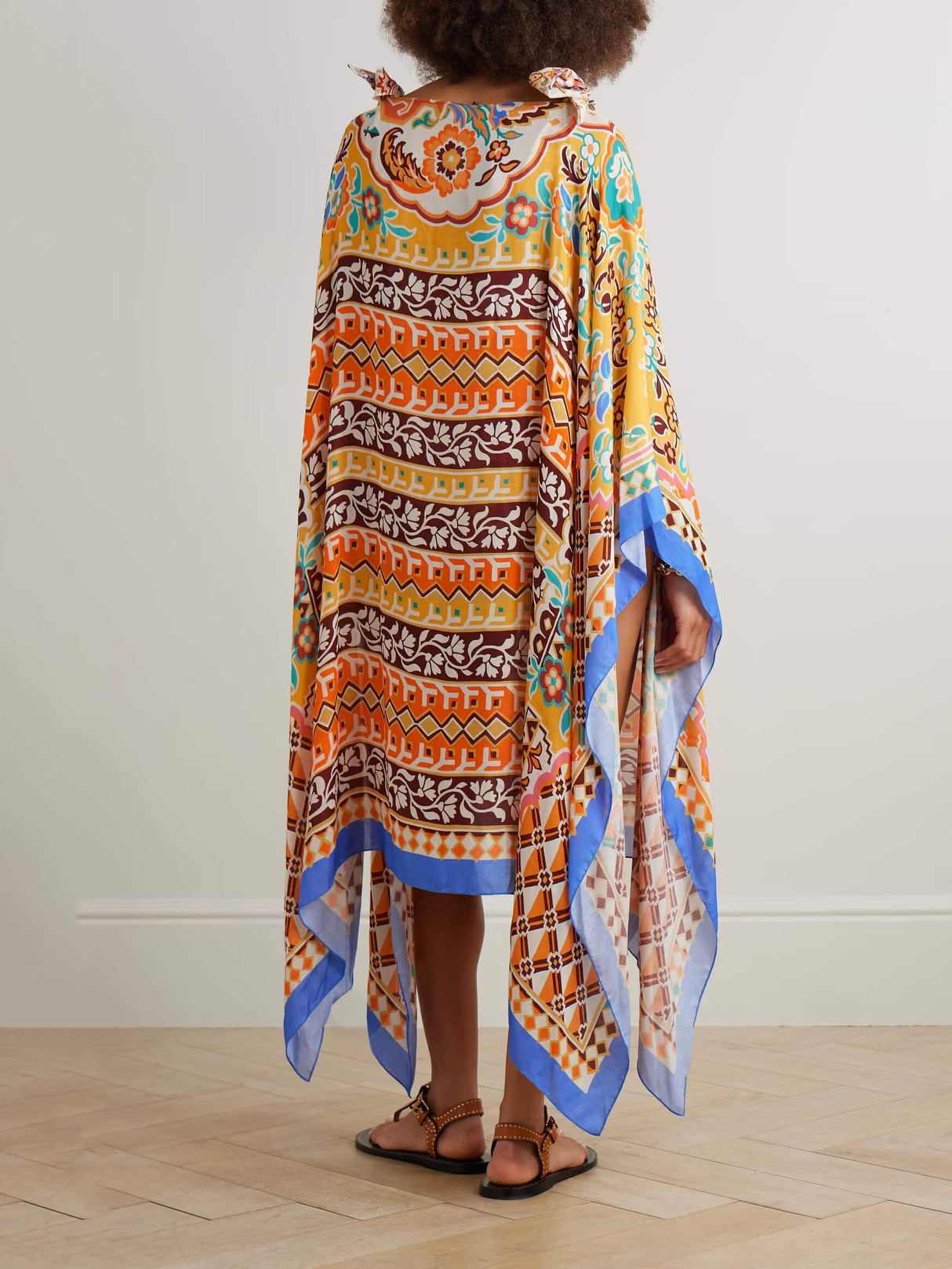 Aurohaya Unique Asymmetric Printed Satin Midi Dress