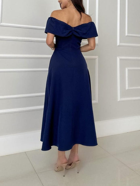 Aurohaya Elegant One-shoulder Bow Tie A-line Midi Dress