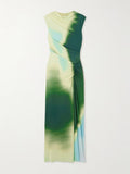 Aurohaya Exquisite Tie-dye Print Pleated Stretch Maxi Dress