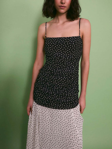 Aurohaya Elegant Contrast Polka Print Chiffon Flowy Maxi Dress