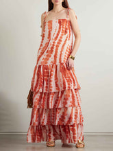 Exquisite Tie-dye Floral Print Lace-up Split Maxi Dress