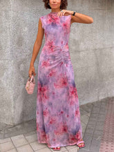 Retro Gradient Floral Mesh Print Slim Maxi Dress