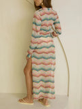 Exquisite Colorful Herringbone Stripe Print Maxi Dress