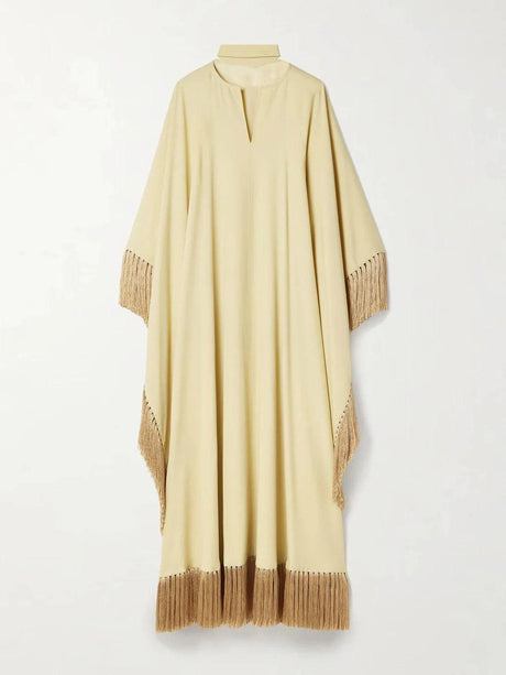 Aurohaya Elegant Fringed Satin Robe Maxi Dress