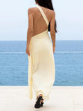 Elegant One-shoulder Sleeve Pleated Maxi Dress