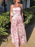Elegant Swirl Vintage Print Drop Waist Maxi Dress